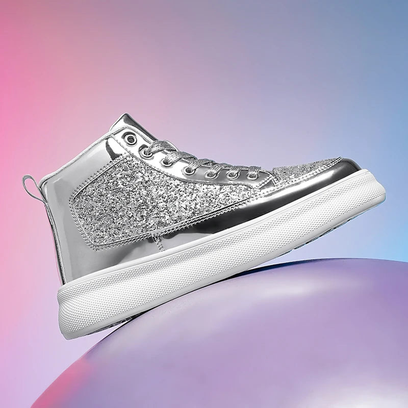 New High Top Men Sneakers Street Skateboard Shoes Bling Vulcanized Shoe Women Platform Shiny Casual Shoes Couple Sports Shoes