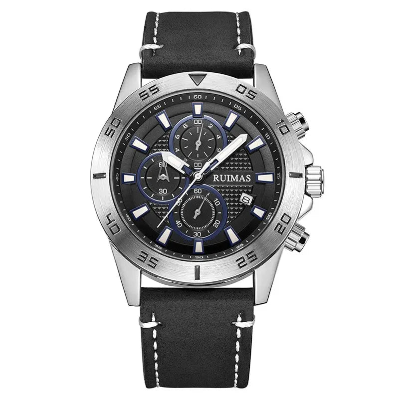 Premium Leather Strap Chronograph Watch — Black | KIMLUD