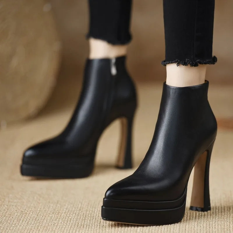 2025 New Ultra-high Heel Stretch Boots for Women Autumn Winter New Style Pointed-toe Thick-soled Waterproof Platform Ankle Boots