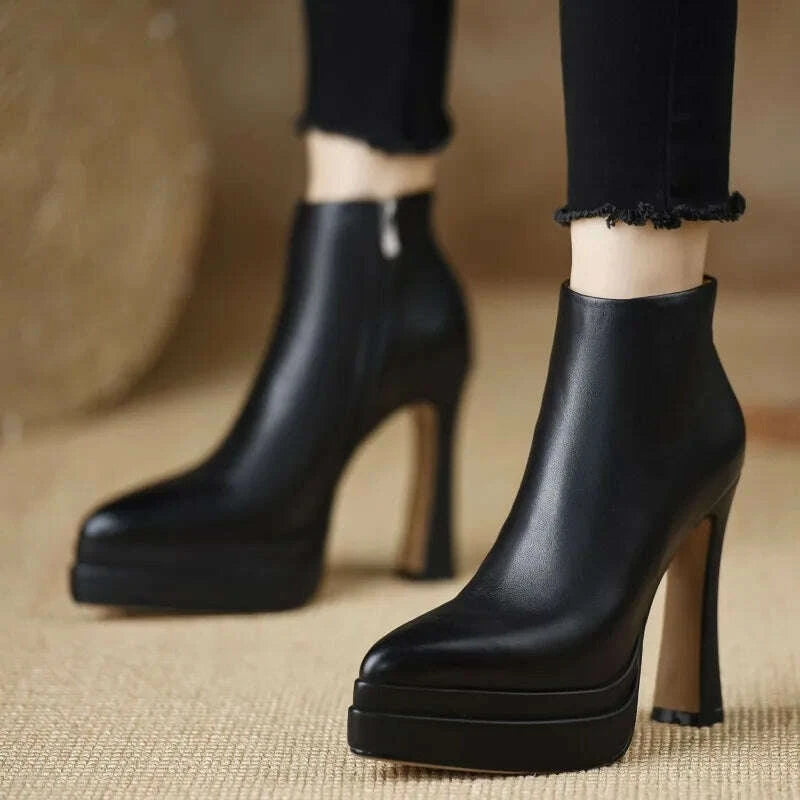 KIMLUD, 2025 New Ultra-high Heel Stretch Boots for Women Autumn Winter New Style Pointed-toe Thick-soled Waterproof Platform Ankle Boots, KIMLUD Womens Clothes