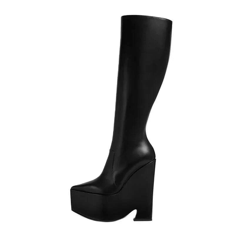 KIMLUD, 2025 New black platform knee high boots fashion Pointed toe skinny calf knee high boots Side zipper Riding boots, KIMLUD Womens Clothes