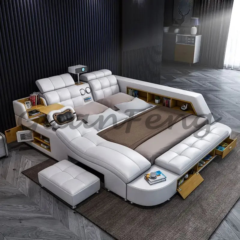 Hotsale Luxury Leather Smart Bed Multifunctional Bed Tatami King Size Platform Upholstered Fabric Soft Bed Storage Music Speaker