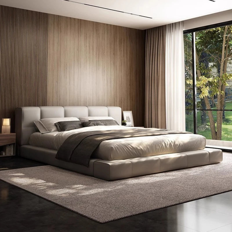 Leather Bed Romantic Italian Minimalist Upholstered Frame With Storage — Black | KIMLUD