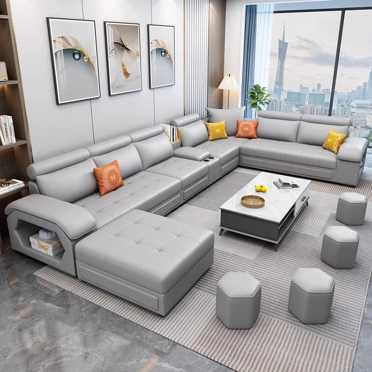 U-Shaped Fabric Sofa Set 7-Seater With Built-In Speakers — Cobalt Blue | KIMLUD