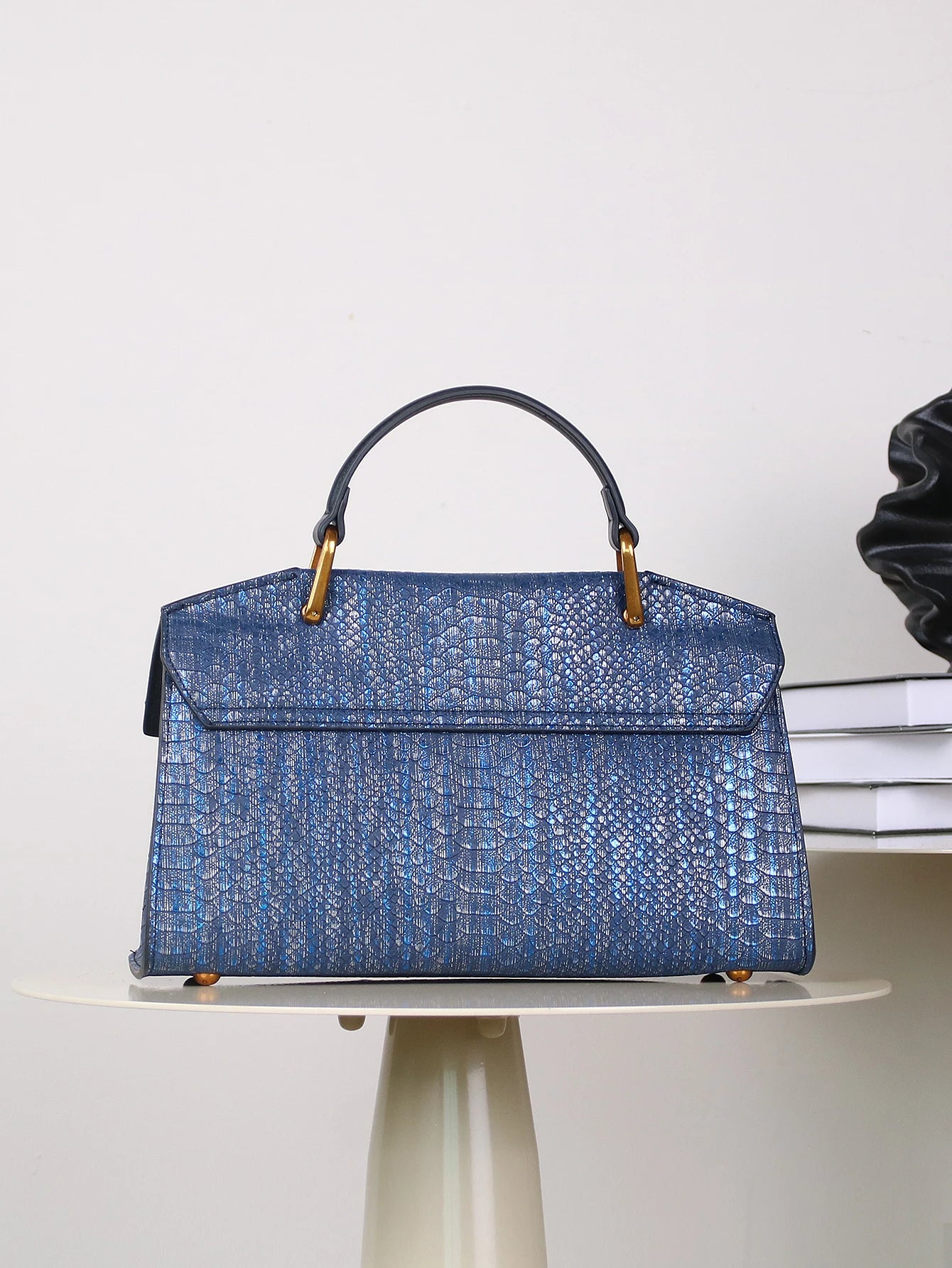 Lightweight PU Leather Serpentine Handbag — Blue | KIMLUD