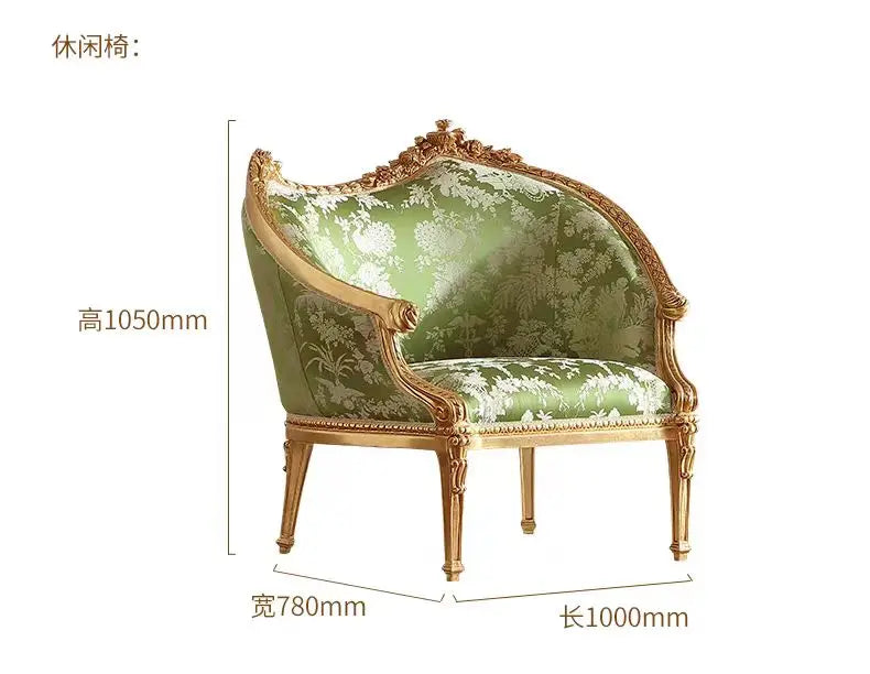*French retro solid wood carving flower sofa chair European villa living room fabric leisure chair