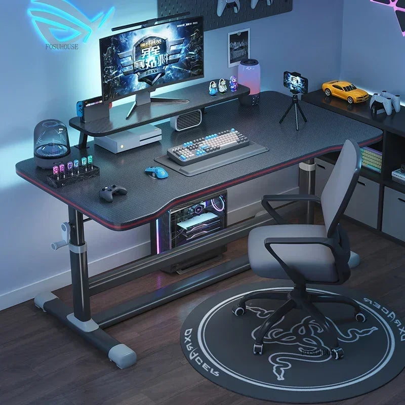 L Shape Desk Liftable Computer Table — Graphite Black | KIMLUD