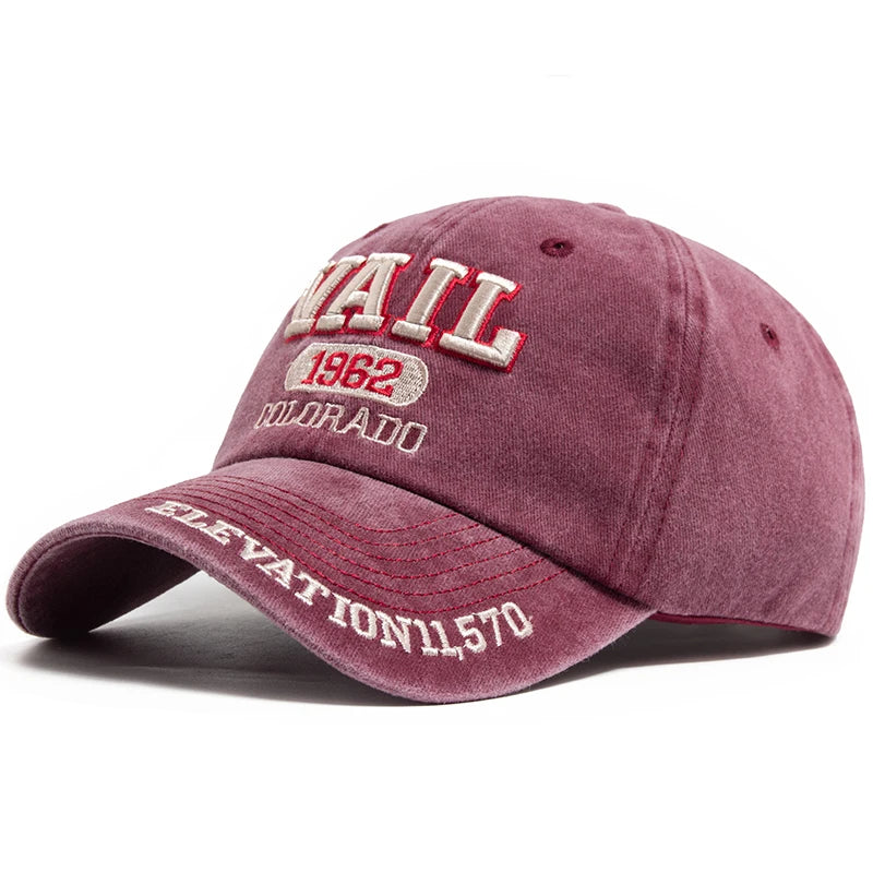 Cotton Baseball Cap VAIL Letter Embroidered — Black | KIMLUD