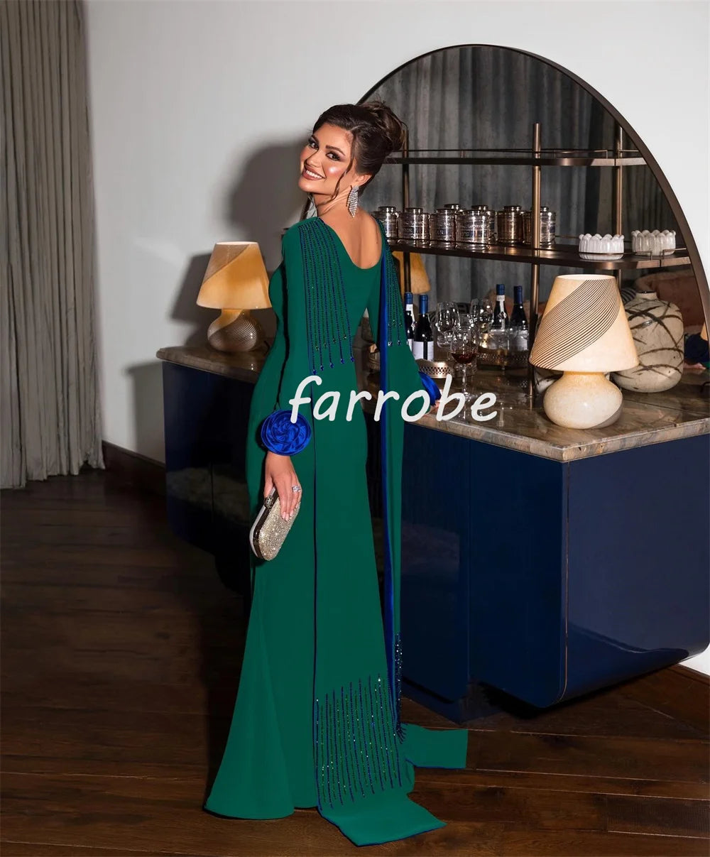 Customized Pastrol High Quality Jersey Handmade Flower Beading Sequined Mermaid Scoop Neck Long Dresses Bespoke Occasion Dresses