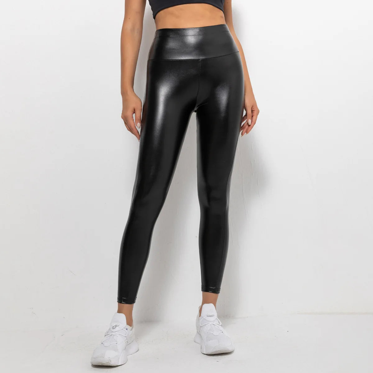 Women's New Elastic Bright PU Patchwork Leather Pants Colorful High Waist Tight Fit Hip Up Outwear Sexy Stretch Yoga Leggings