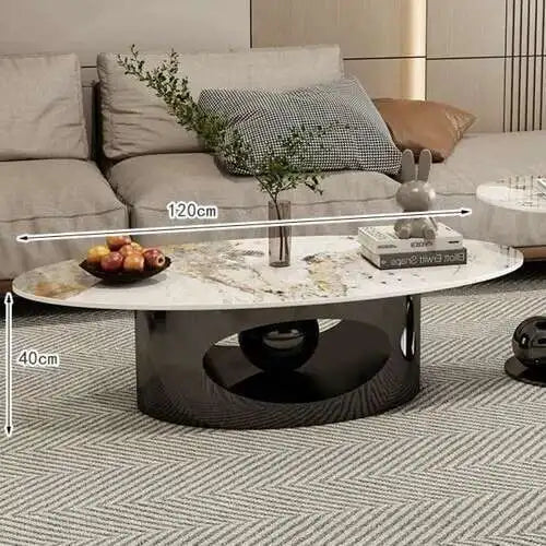 Marble Effect Coffee Table Nordic Oval — White | KIMLUD
