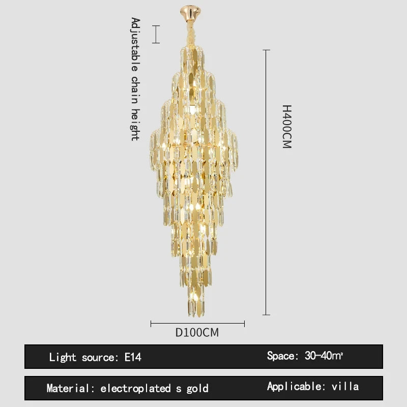 Duplex Building Chandelier Villa Living Room Crystal Lamp Hotel Luxury Chandelier High-end Spiral Staircase Long Chandelier