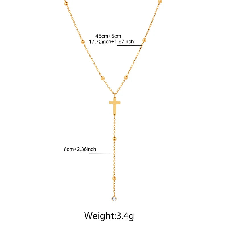 Stainless Steel Necklaces Cross Pendant Y-Shaped Clavicle — Multicolor | KIMLUD