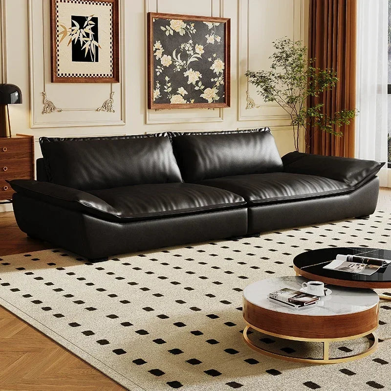 Ergonomic European Leather Sofa With Sculptural Low Profile — Brown | KIMLUD