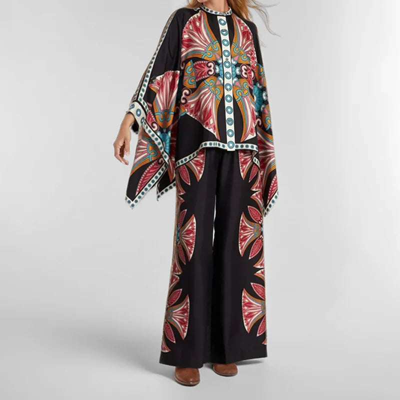 Two Piece Set – Irregular Geometric Print – Wide Leg – | KIMLUD