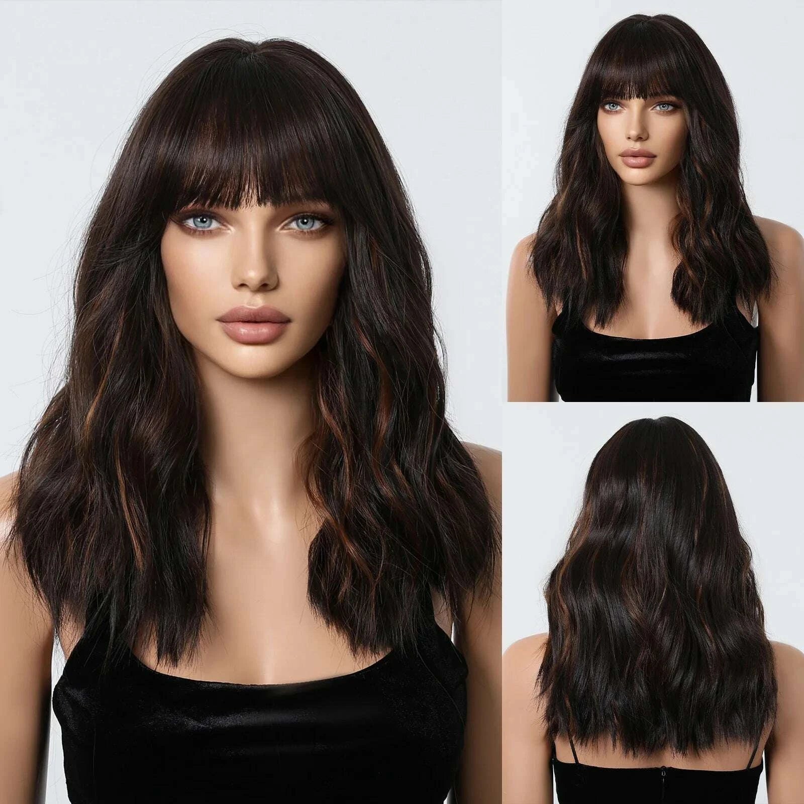 KIMLUD, Golden Blonde Mixed Synthetic Wig Dark Root Wavy Hair With Side Bangs for Women Daily Party Cosplay wig Heat Resistant Fiber, KIMLUD Womens Clothes