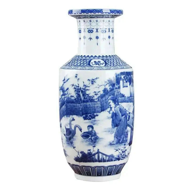 KIMLUD, Classic Chinese Blue and White Ceramic Vase Antique Tabletop Porcelain Flower Vase For Hotel Dining Room Decoration, KIMLUD Womens Clothes