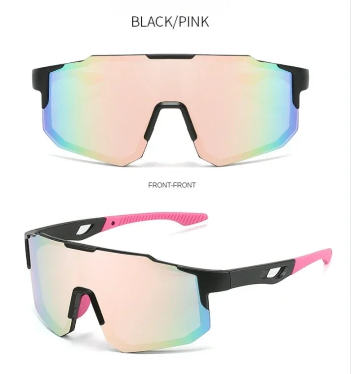 Wraparound Polycarbonate Cycling Sunglasses Big-Frame Silhouette — Black | KIMLUD