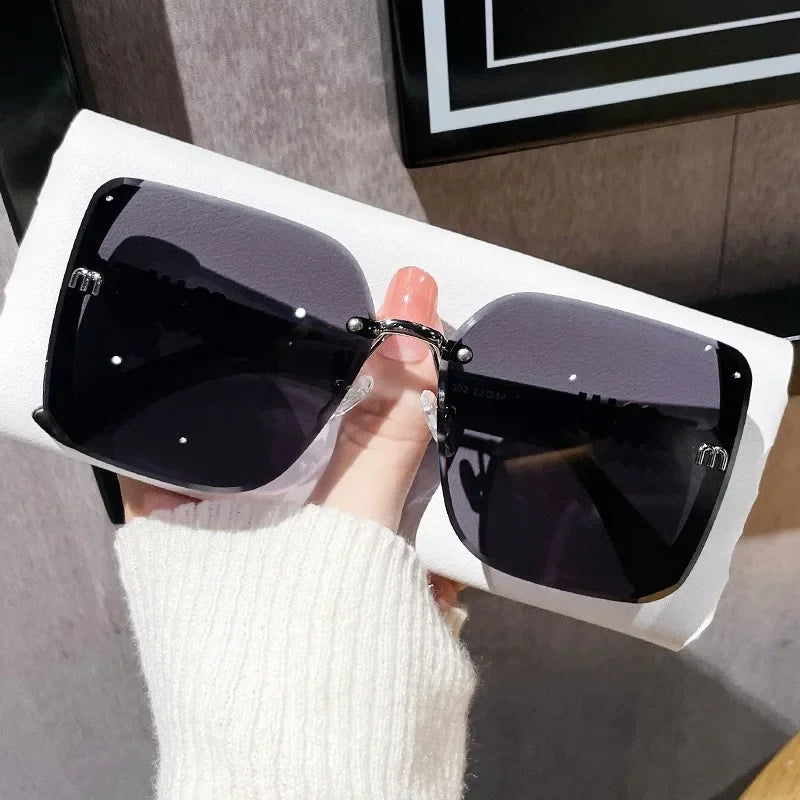 Alloy Frame Oversized Square Sunglasses Gradient Lenses With Sculpted Bridge — Lavender-Lemon Gradient | KIMLUD