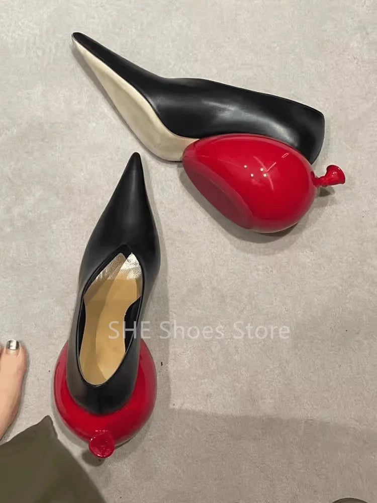 Patent PU Balloon Heel Pumps SlipOn Pointed Toe High Heel Glossy Finish — Black | KIMLUD