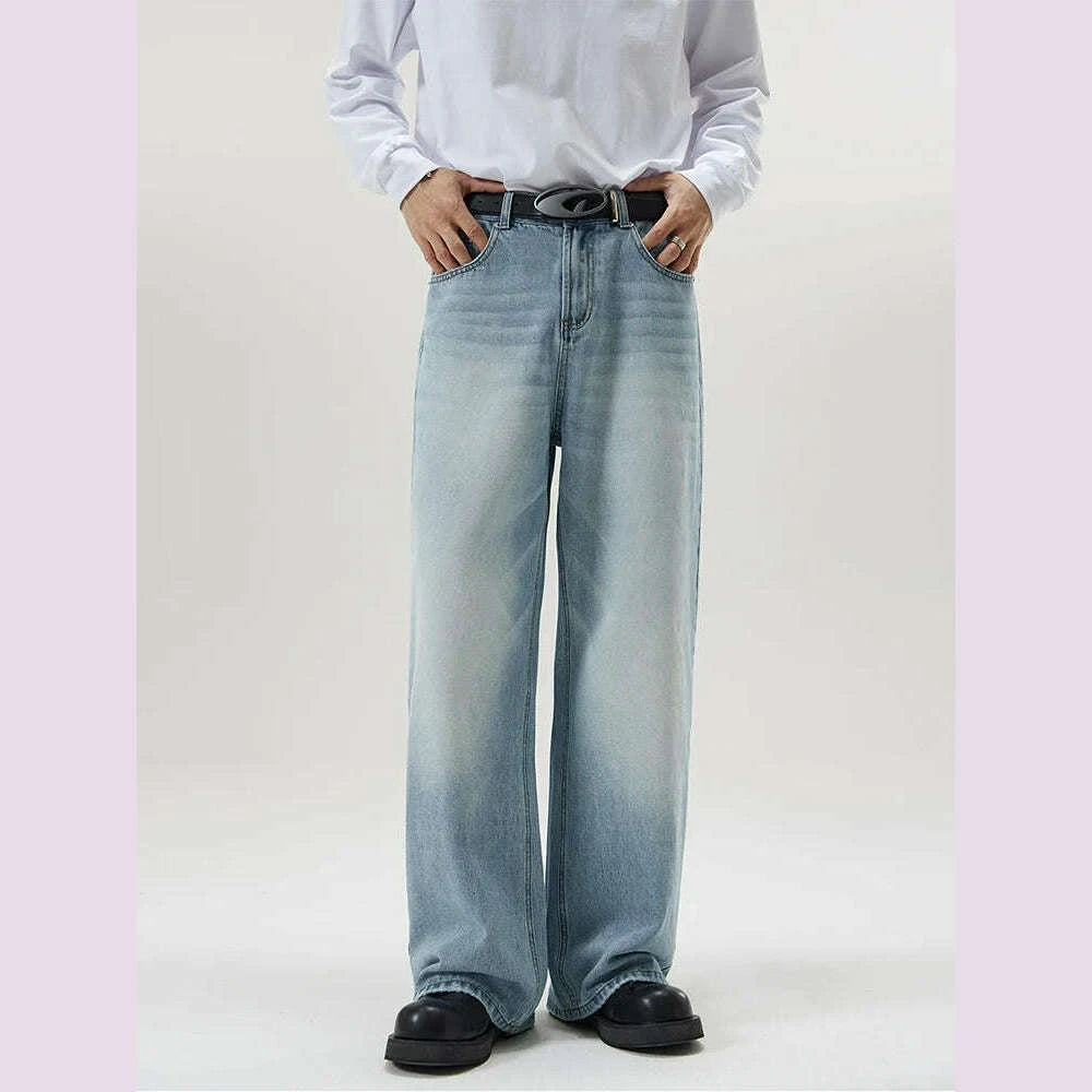 KIMLUD, 4 Colors Autumn Vintage Distressed Men's Baggy Straight Jeans Fashion Korean High Street Denim Pants Streetwear Male Trousers, KIMLUD Womens Clothes