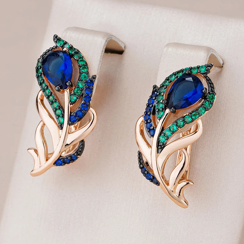 Zircon Drop Earrings Vintage Crystal Leaf — Blue | KIMLUD