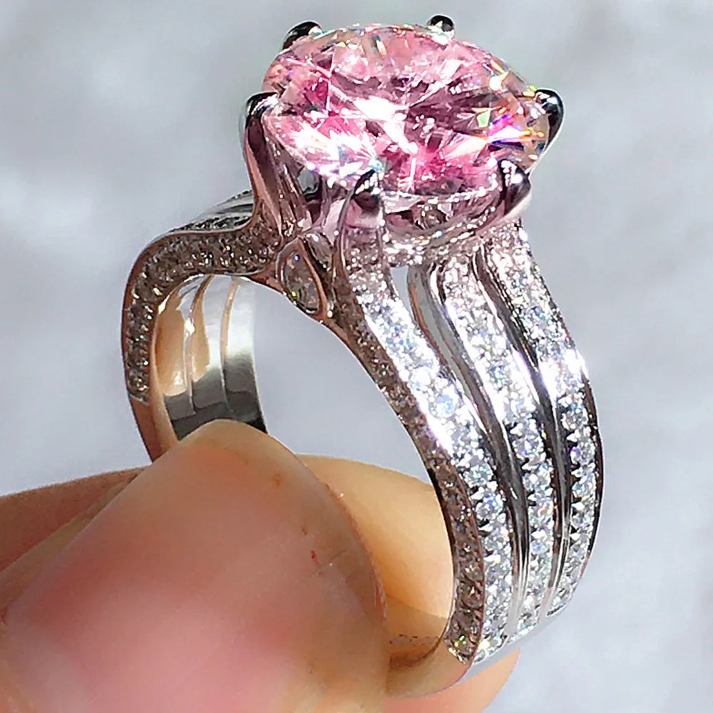 Huitan Luxury Six Claw Cubic Zirconia Rings Wedding Engagement Bands High Quality Silver Color AAA CZ Ring Women Fashion Jewelry