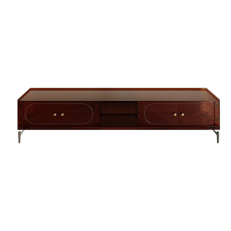 Multifunctional Modern TV Stand With Drawers And Cabinets — Amber Brown | KIMLUD