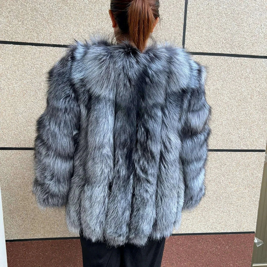 KIMLUD, Women's clothing fur coat red fox coat vertical stripe silver fox red fox fur coat fox fur coat women's natural fur coat coat, KIMLUD Womens Clothes