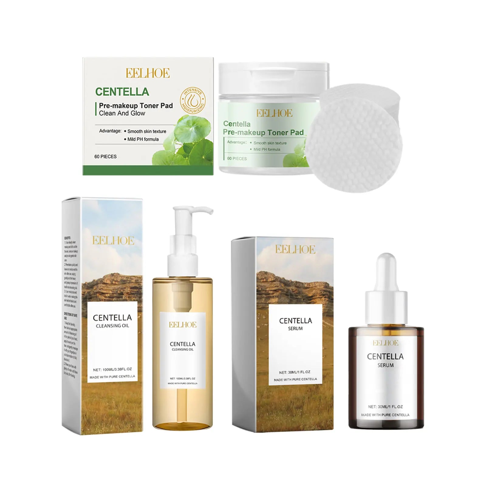 Centella Skincare Set Facial Moisturizing Pore Care Acne Control Brightening — Soft White | KIMLUD