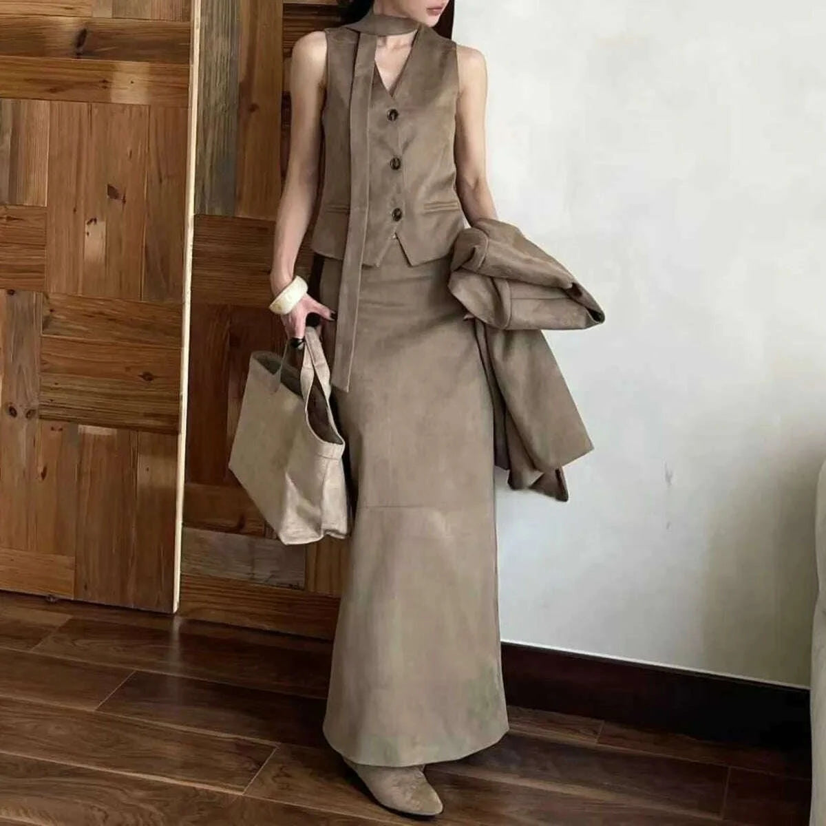 kwtx-2025-womens-3-pcs-suit-set-spring-fall-v-neck-blazer-single-breasted-vest-ribbon-tie-skirt-solid-color-elegant-retrokimlud-womens-fashion-34628579