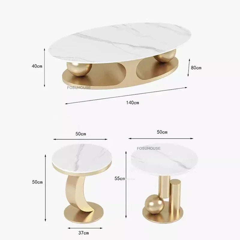 Gold-Toned Iron Oval Coffee Table With Glass Centerpiece — Gold | KIMLUD