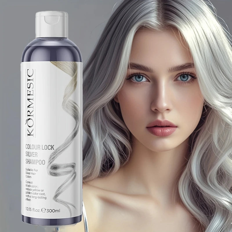 Unisex Silvery Lock Color Shampoo-Silver Fixing Shampoo,Color Locking & Brightening,Cleansing Care,Color Preservation Sleek Hair