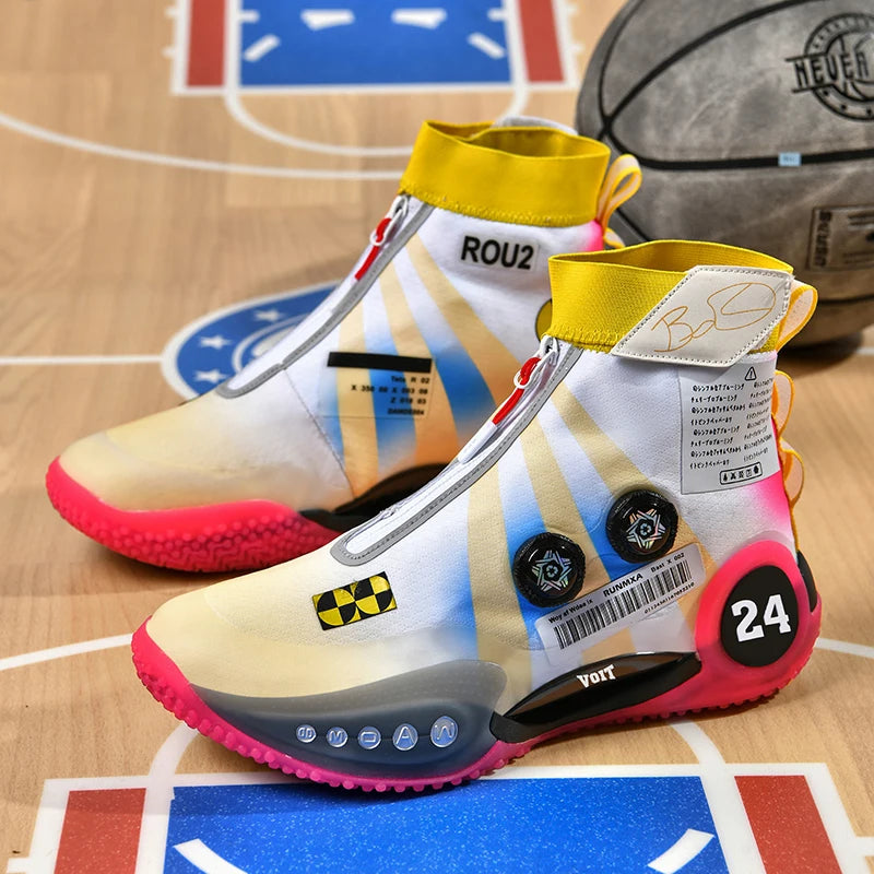 New basketball shoes male high top students wear-resistant outdoor concrete actual combat flying woven breathable combat boots