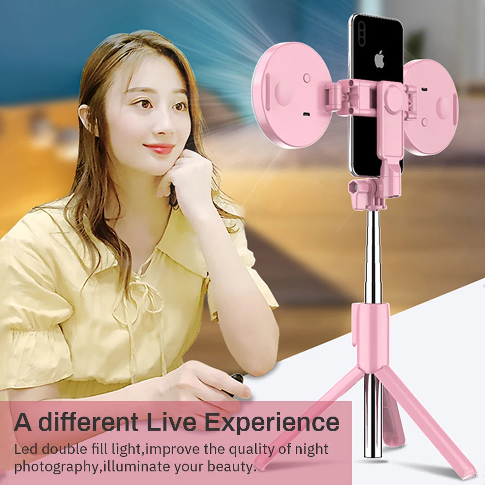 4in1 Wireless Bluetooth Compatible Selfie Stick LED Ring light Extendable Handheld Monopod Live Tripod for iPhone X 8 Android