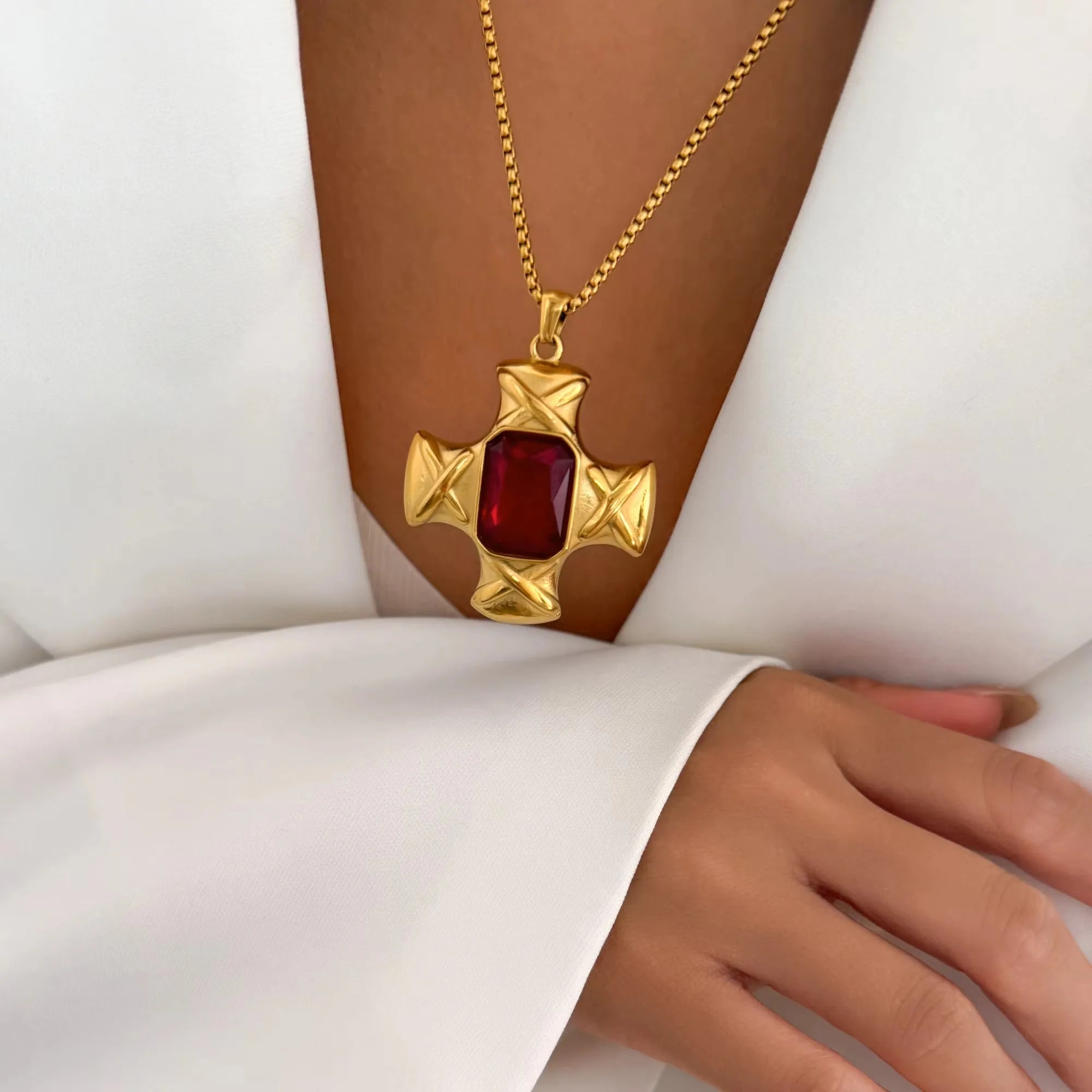 Stainless Steel Necklaces Gold Plated Cross Pendant — Gold | KIMLUD