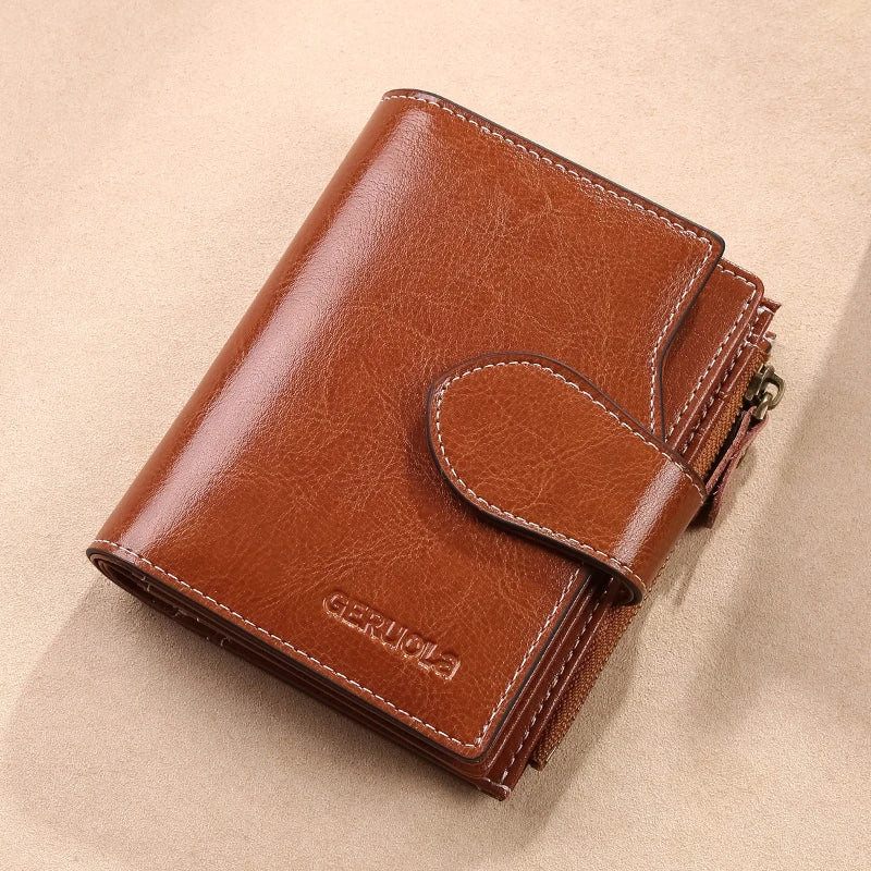 RFID anti-theft brush new three fold multi fold genuine leather cowhide wallet multifunctional anti tamper magnetic card bag sho
