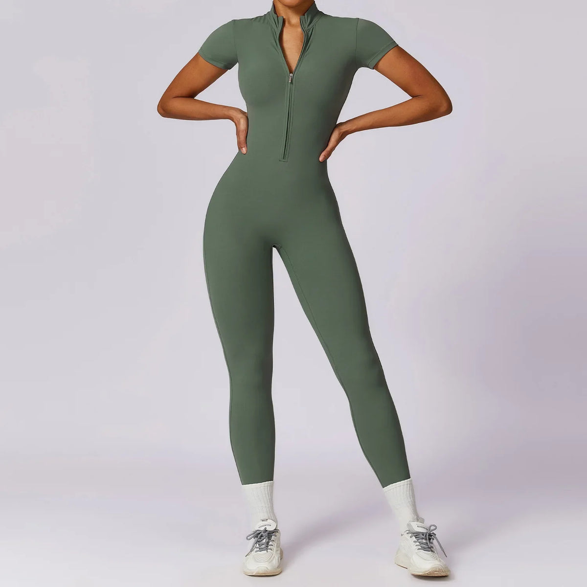 Yoga Jumpsuit – Seamless Zipper – Polyester Long Sleeve | KIMLUD