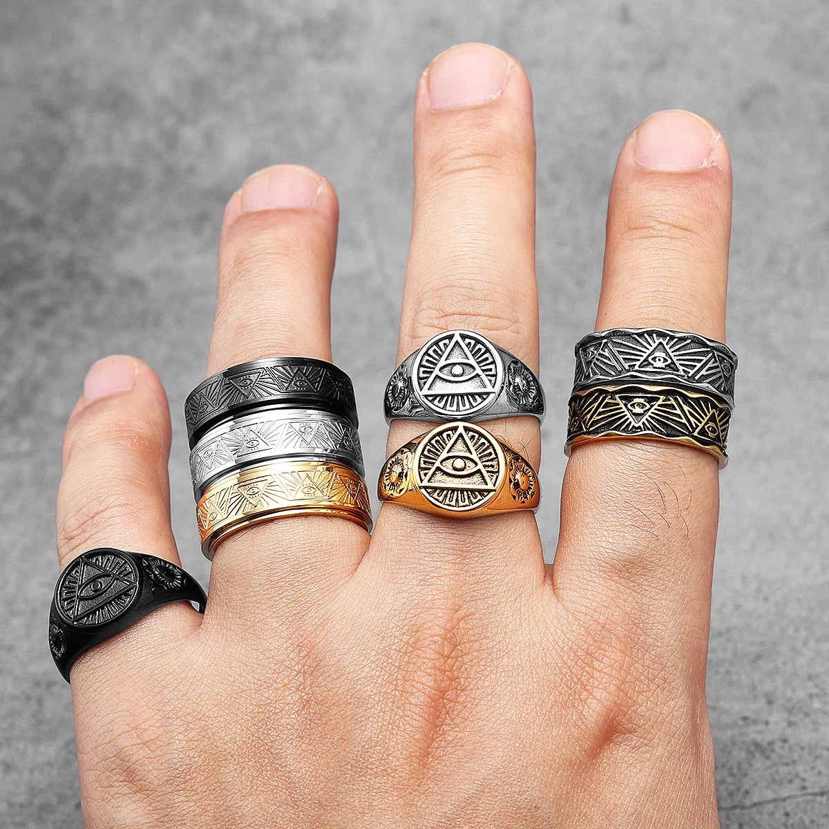 Illuminati Freemasonry Fidget Spinner Eye Stainless Steel Men Rings Punk Male Women Fashion Jewelry Creativity Gift Wholesale