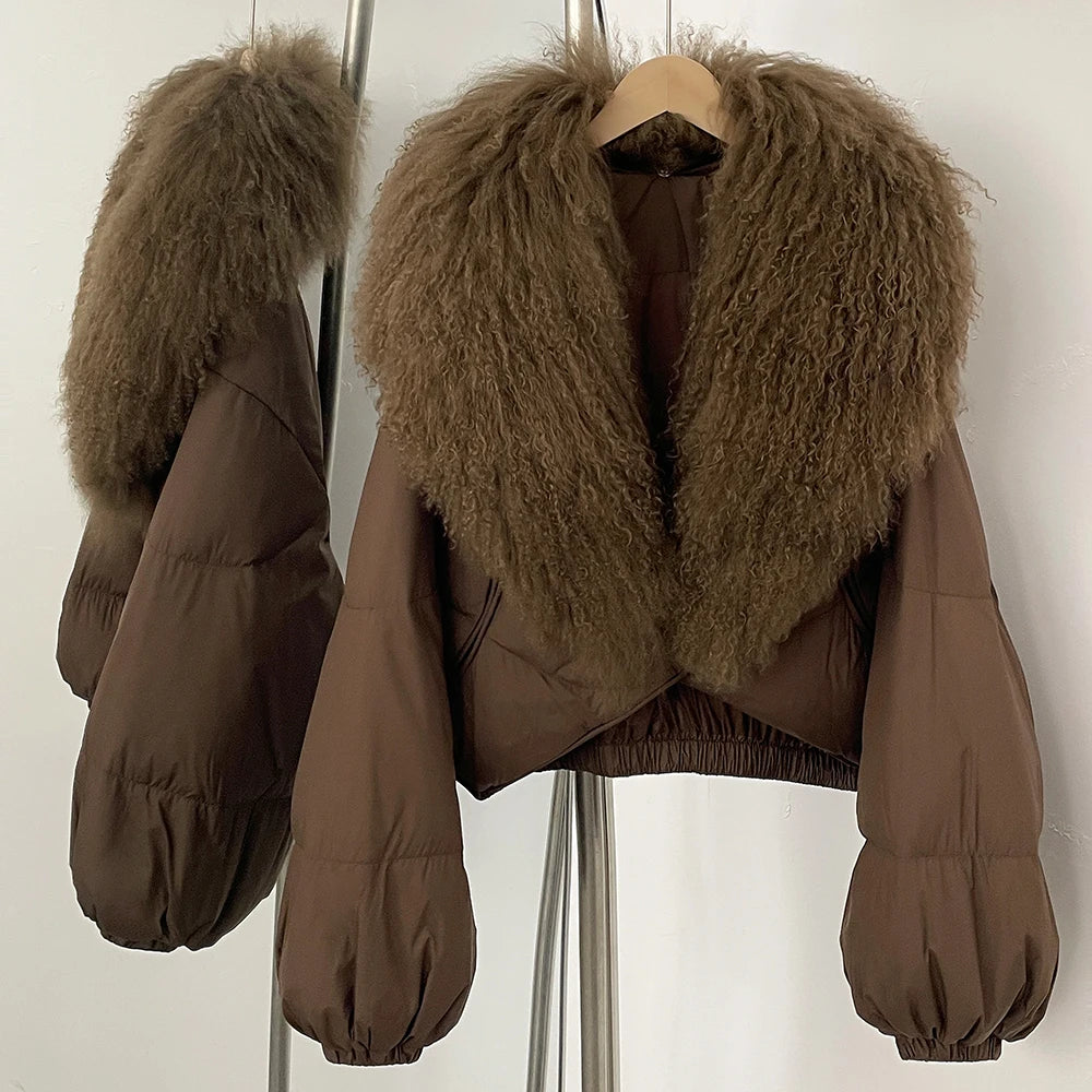 Down Coat – Real Fox Fur Trim – Duck Down – Natural | KIMLUD
