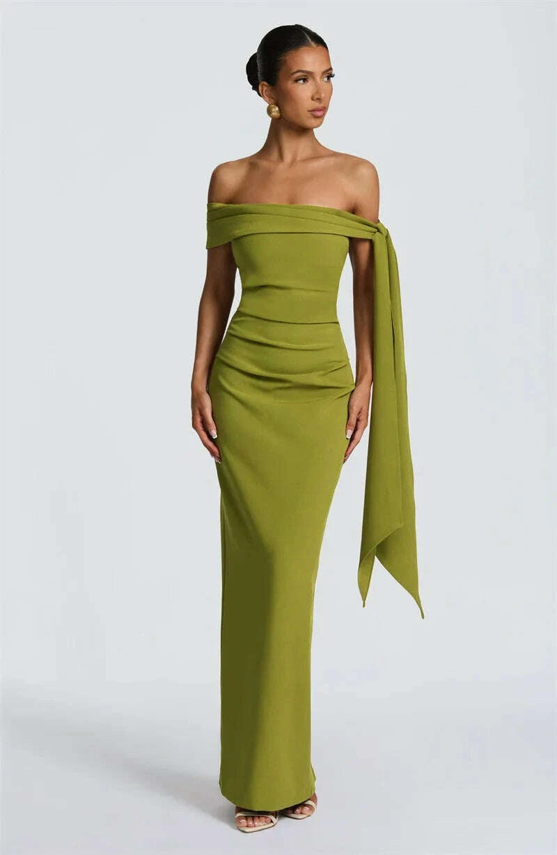 KIMLUD, Mozision Off-shoulder Strapless Sexy Maxi Dress Women Elegant Sleeveless Backless Draped Ruched Bodycon Club Party Long Dresses, KIMLUD Womens Clothes