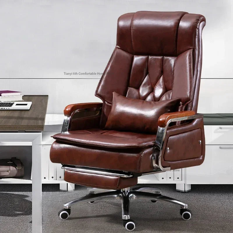 Leather Accent Office Chair Ergonomic Mobile — Brown | KIMLUD
