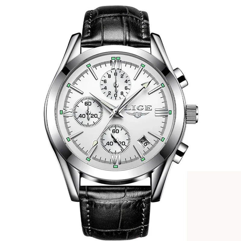 LIGE Fashion Men Watches Top Brand Luxury Military Quartz Watch for Men Business Leather Waterproof Casual Sport Chronograph New