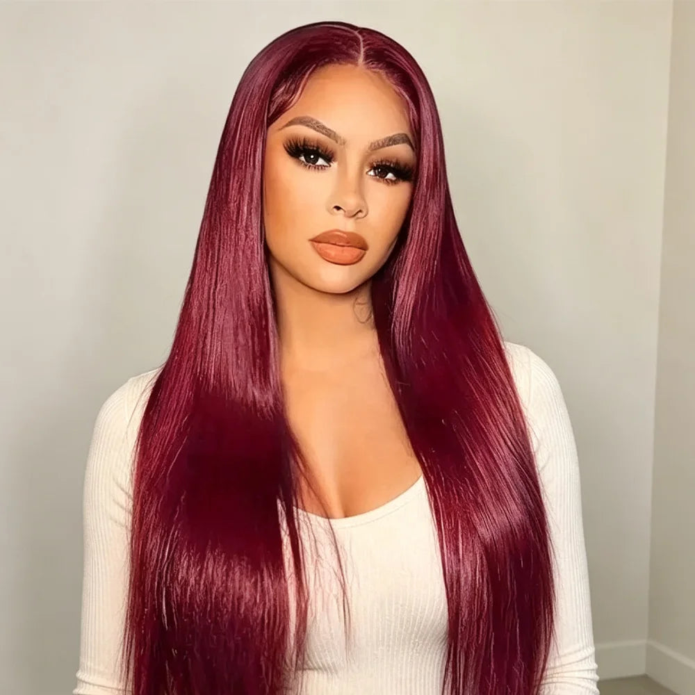 Deep Wave Human Hair Wig HD Lace Frontal 13x4 Burgundy 99J | KIMLUD