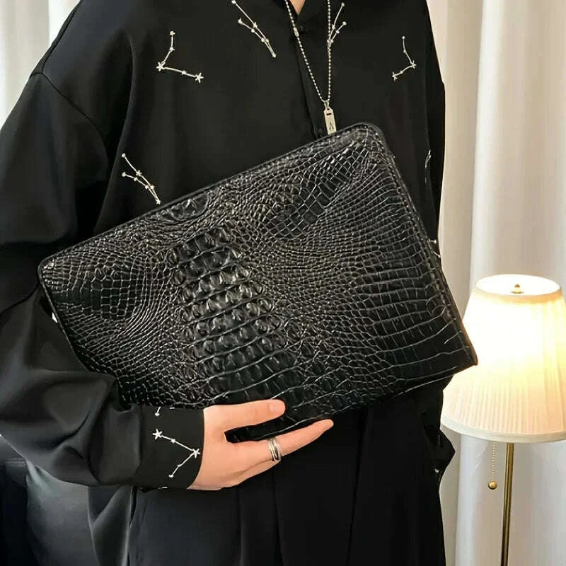 KIMLUD, Brand Designer Business Bag iPad Handbags PU Leather Envelope Bag Male Wallet Luxury Crocodile Pattern Men/Women Clutch Bags, KIMLUD Womens Clothes
