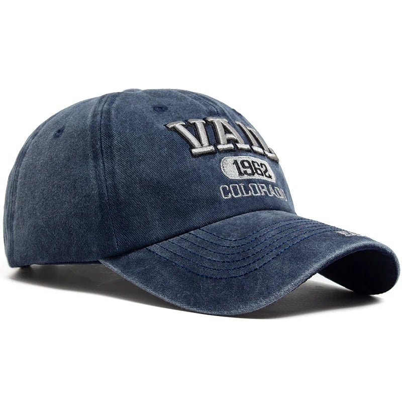 Cotton Baseball Cap VAIL Letter Embroidered — Black | KIMLUD