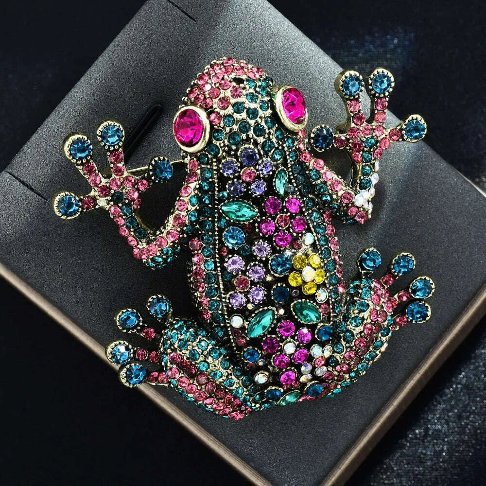 KIMLUD, Luxury frog brooch unisex color rhinestone sparkling animal pin jewelry, KIMLUD Womens Clothes