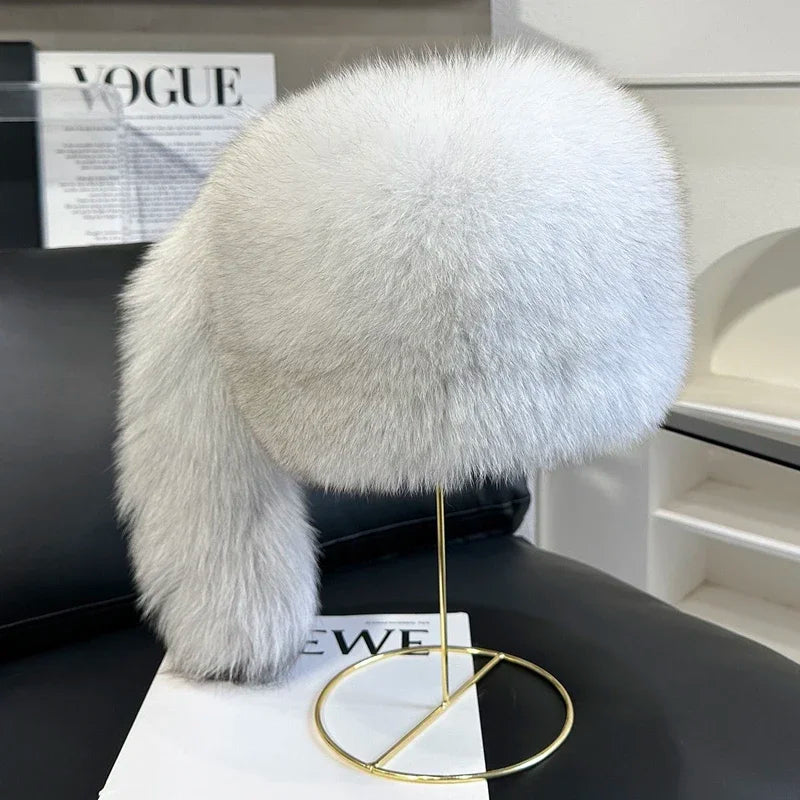 Bomber Hat - Winter Warmth For Outdoor Wear - Real Fox Fur | KIMLUD