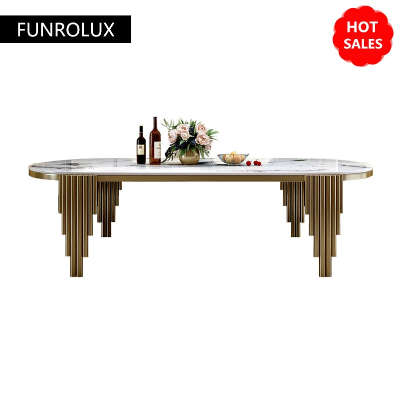 Stainless Steel Dining Set With Marble Table And Cream Upholstered Chairs — White | KIMLUD