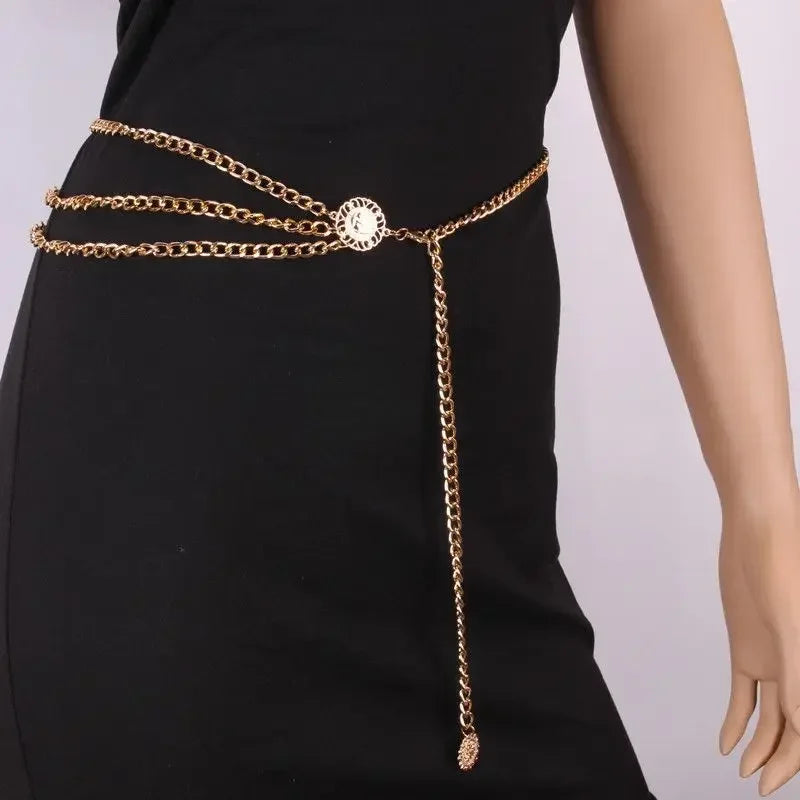 Metal Punk Hip Hop Waist Chain Multilayer With Long Tassel Coin Pendant — Silver | KIMLUD